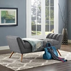 Gray Response Medium Fabric Bench-Benzara 12 Gray Response Medium Fabric Bench-Benzara -Home Furniture Shop 00fc68536aeb4a03bad7113348b8b770