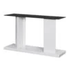 Liam 47 Inch Sofa Console Table, White Wood, Pedestal Base, Black Glass Top-Benzara 2 Liam 47 Inch Sofa Console Table, White Wood, Pedestal Base, Black Glass Top-Benzara -Home Furniture Shop 0199b31b60d74e0982d39cf22fc821e1