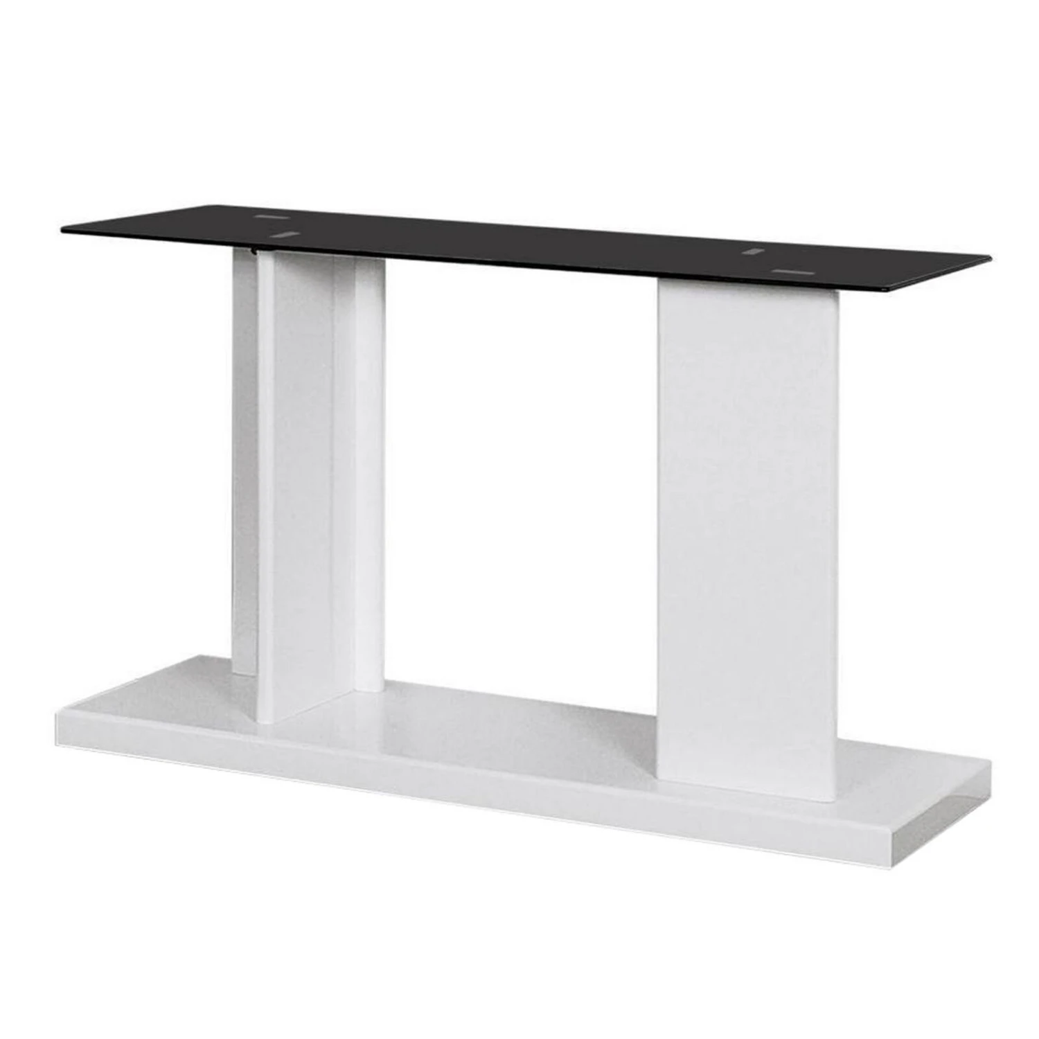 Liam 47 Inch Sofa Console Table, White Wood, Pedestal Base, Black Glass Top-Benzara 3 Liam 47 Inch Sofa Console Table, White Wood, Pedestal Base, Black Glass Top-Benzara