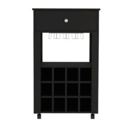DEPOT E-SHOP Margh Bar Cart, Twelve Built-in Wine Rack, Drawer, Black