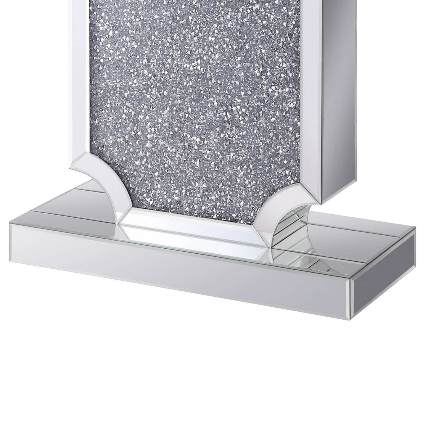 Wood And Mirror Console Table With Faux Crystal Accented Sculptural Pedestal Base, Clear-Benzara 6 Wood And Mirror Console Table With Faux Crystal Accented Sculptural Pedestal Base, Clear-Benzara - Image 4