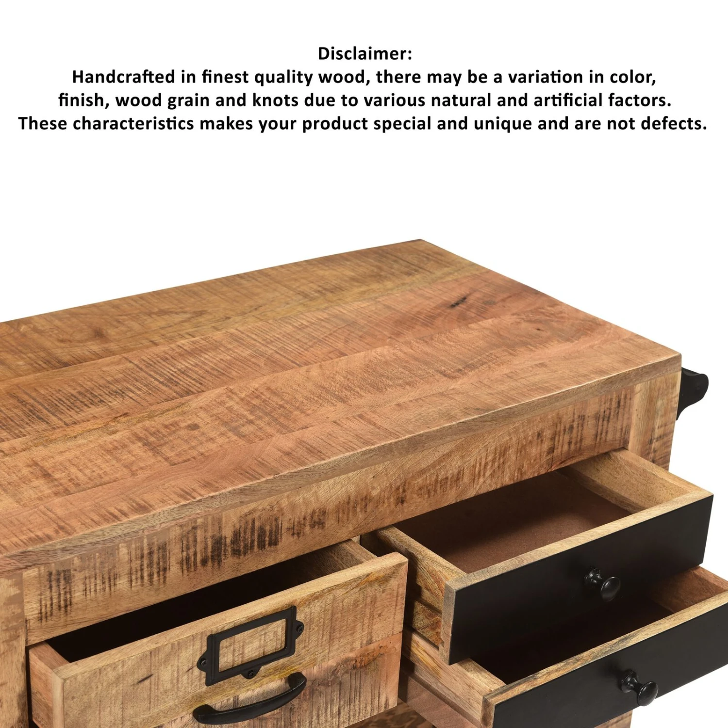 31 Inch Handcrafted Rustic Mango Wood Bar Cart Trolly With 3 Drawers And 6 Wine Bottle Holders-Benzara 6 31 Inch Handcrafted Rustic Mango Wood Bar Cart Trolly With 3 Drawers And 6 Wine Bottle Holders-Benzara - Image 4