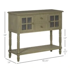 Vintage Console Table With 2 Drawers And Cabinets, Retro Sofa Table For Entryway, Living Room And Hallway, Light Grey -Home Furniture Shop 0269ae1b61224f14804247e4f344a8da