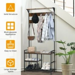 3-In-1 Coat Rack Stand With 9 Hooks Shoe Bench 9 3-In-1 Coat Rack Stand With 9 Hooks Shoe Bench -Home Furniture Shop 033935f68f3b484099c760b188b72c39