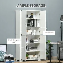 Industrial Style 4-Door Cabinet Pantry Cupboard With Storage Shelves For Bedroom And Living Room, White -Home Furniture Shop 03703926eddb449b88b3a03884cd10ed