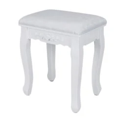 Ren 30 Inch 3 Piece Vanity Desk Set With Rotating Mirror And Matching Stool, 4 Drawers, Pure White Solid Wood-Benzara 19 Ren 30 Inch 3 Piece Vanity Desk Set With Rotating Mirror And Matching Stool, 4 Drawers, Pure White Solid Wood-Benzara -Home Furniture Shop 05e39ccda9f0424784e9e8a2bb5e53c7