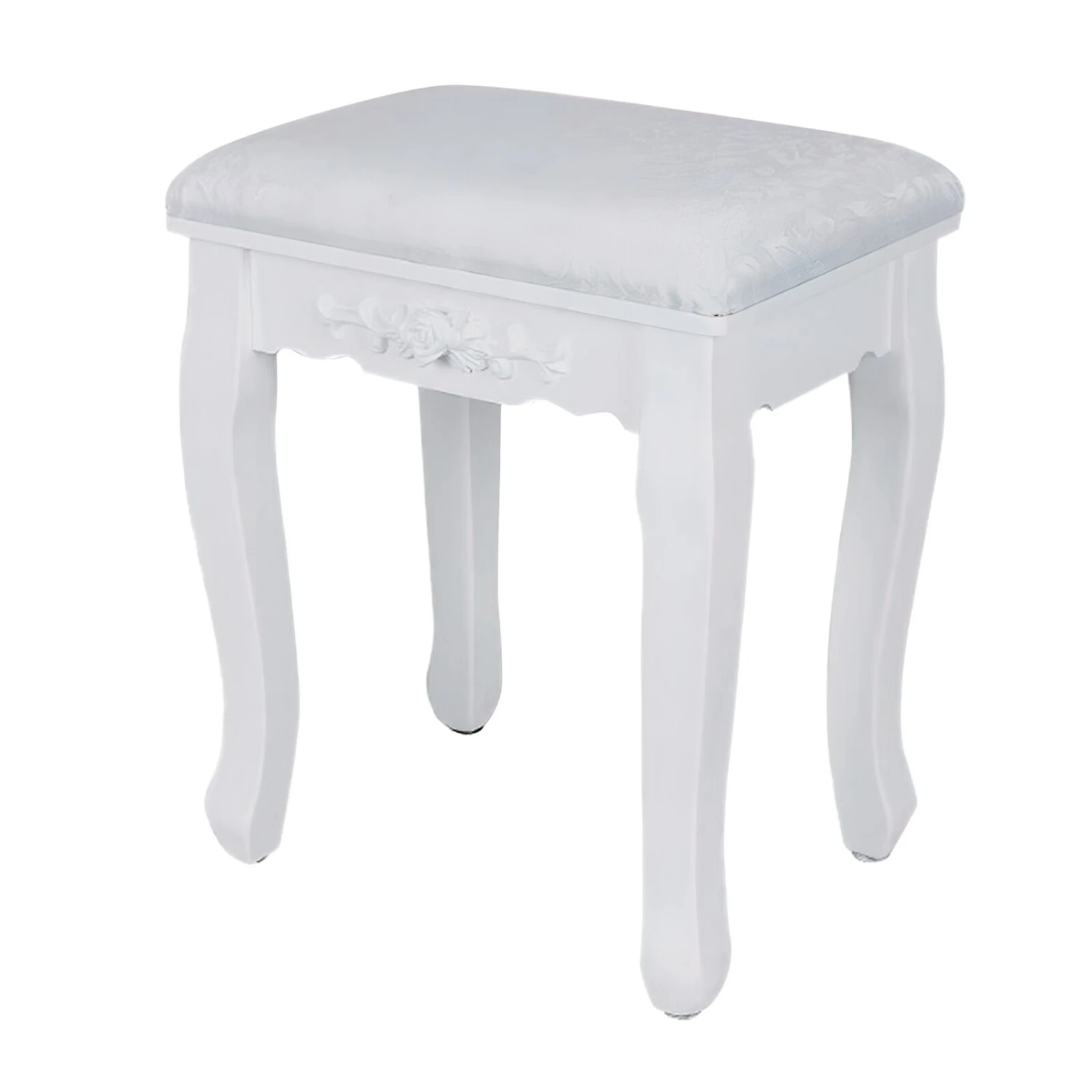 Ren 30 Inch 3 Piece Vanity Desk Set With Rotating Mirror And Matching Stool, 4 Drawers, Pure White Solid Wood-Benzara 10 Ren 30 Inch 3 Piece Vanity Desk Set With Rotating Mirror And Matching Stool, 4 Drawers, Pure White Solid Wood-Benzara - Image 8