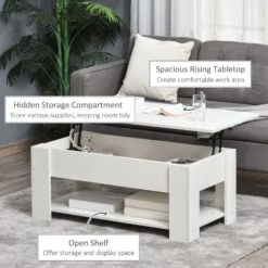 39" Lift Top Coffee Table With Hidden Storage Compartment And Open Shelf, Pop Up Coffee Table For Living Room, White -Home Furniture Shop 07a32ec78e1a48a1bc1b9d075659ba66