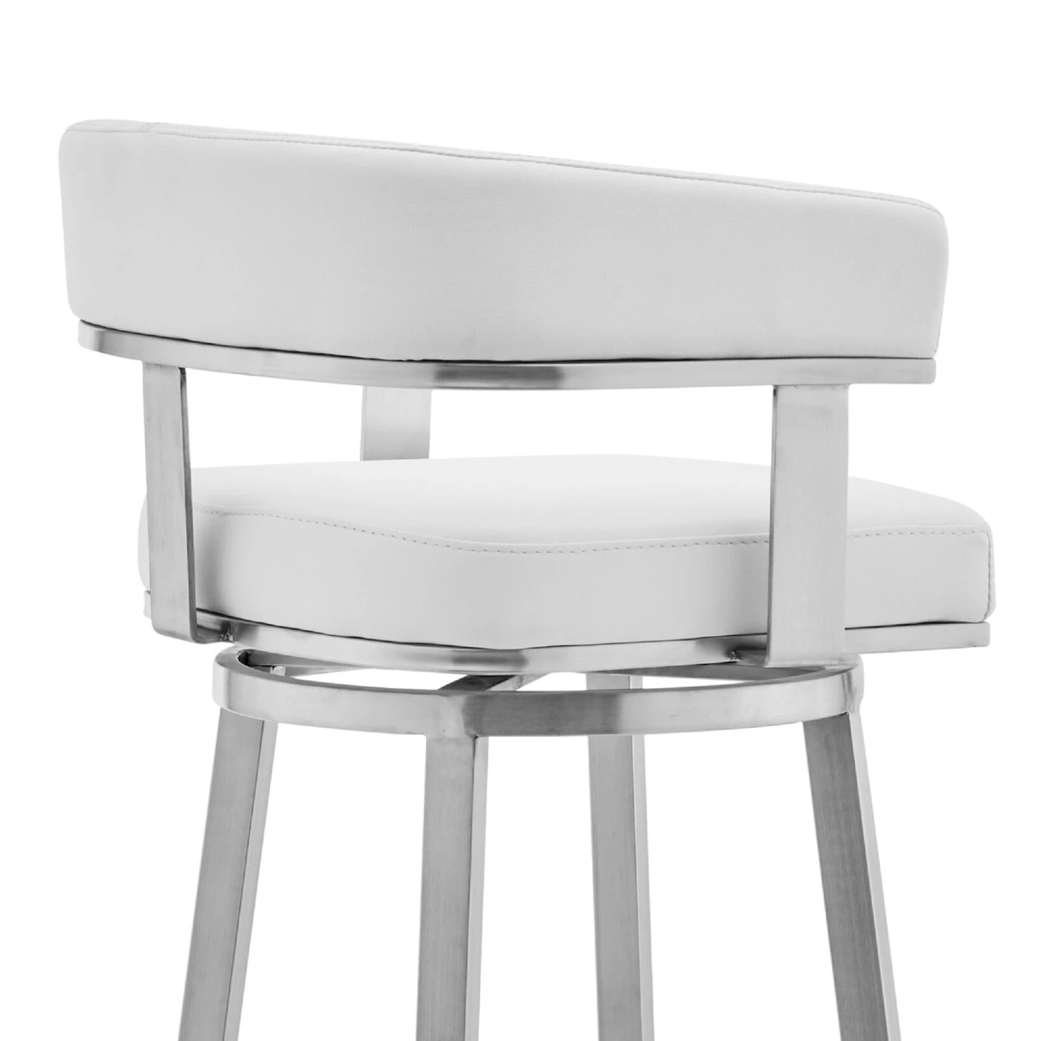Swivel Barstool With Open Curved Back And Metal Legs, White And Silver-Benzara 6 Swivel Barstool With Open Curved Back And Metal Legs, White And Silver-Benzara - Image 4