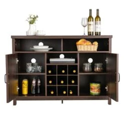 QuikFurn Rustic Espresso Detachable 9 Bottle Wine Rack Kitchen Buffet Storage Cabinet -Home Furniture Shop 08da1475e260424bb0c3112c8282dfbc