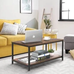 QuikFurn Heavy Duty Industrial 2-Tier Coffee Table In Rustic Brown Wood Finish -Home Furniture Shop 094bc075bc534f548de04d8dc507a7b0