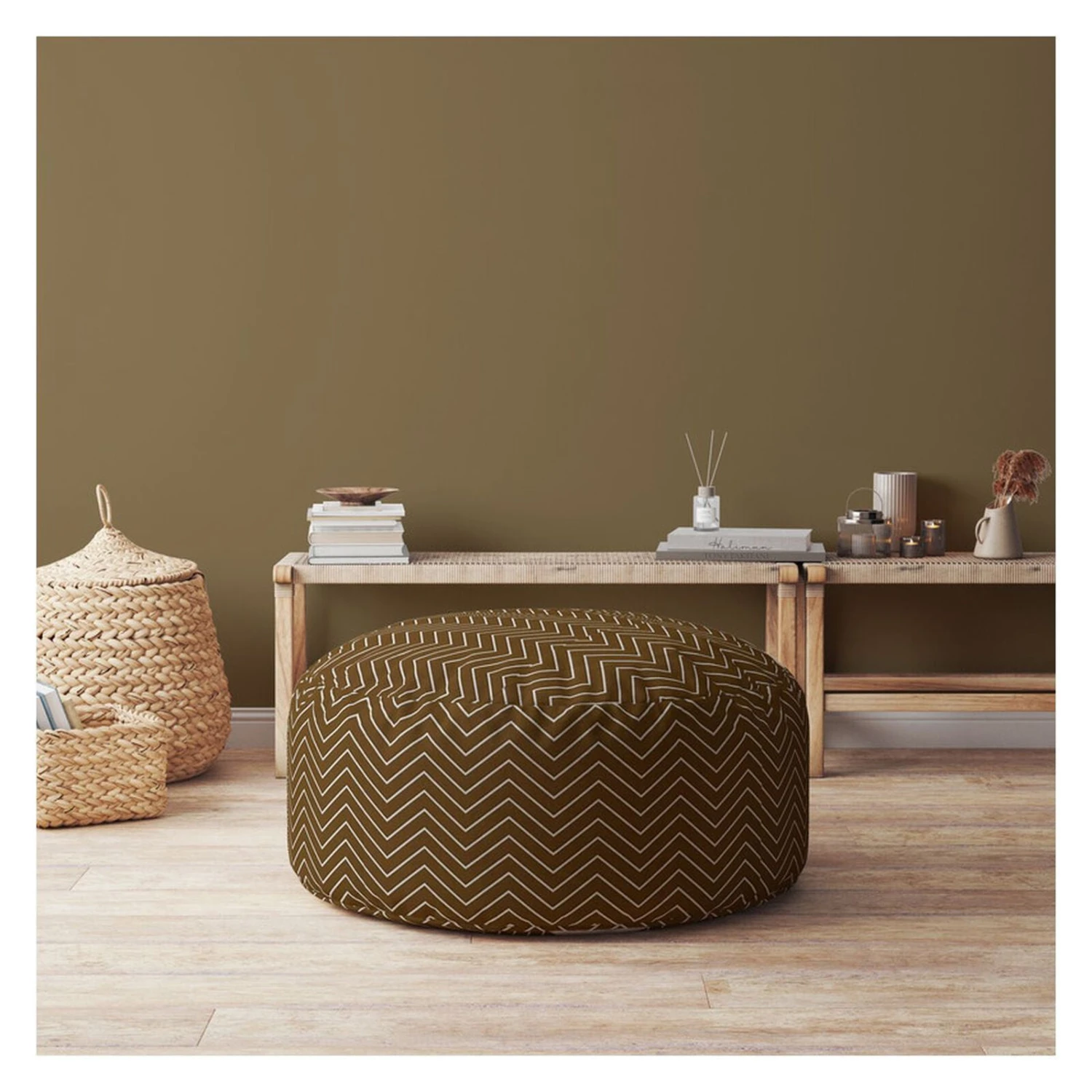 Homezia 24" Cotton Round Chevron Pouf Ottoman 4 Homezia 24" Cotton Round Chevron Pouf Ottoman - Image 2