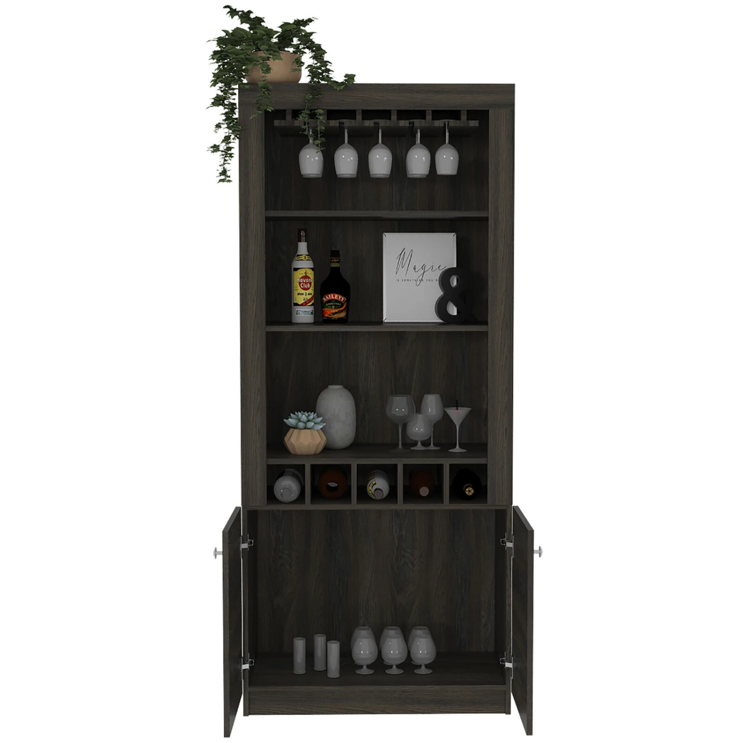 DEPOT E-SHOP Dakota Bar Double Door Cabinet, Five Built-in Wine Rack, Three Shelves, Carbon Espresso 5 DEPOT E-SHOP Dakota Bar Double Door Cabinet, Five Built-in Wine Rack, Three Shelves, Carbon Espresso - Image 3