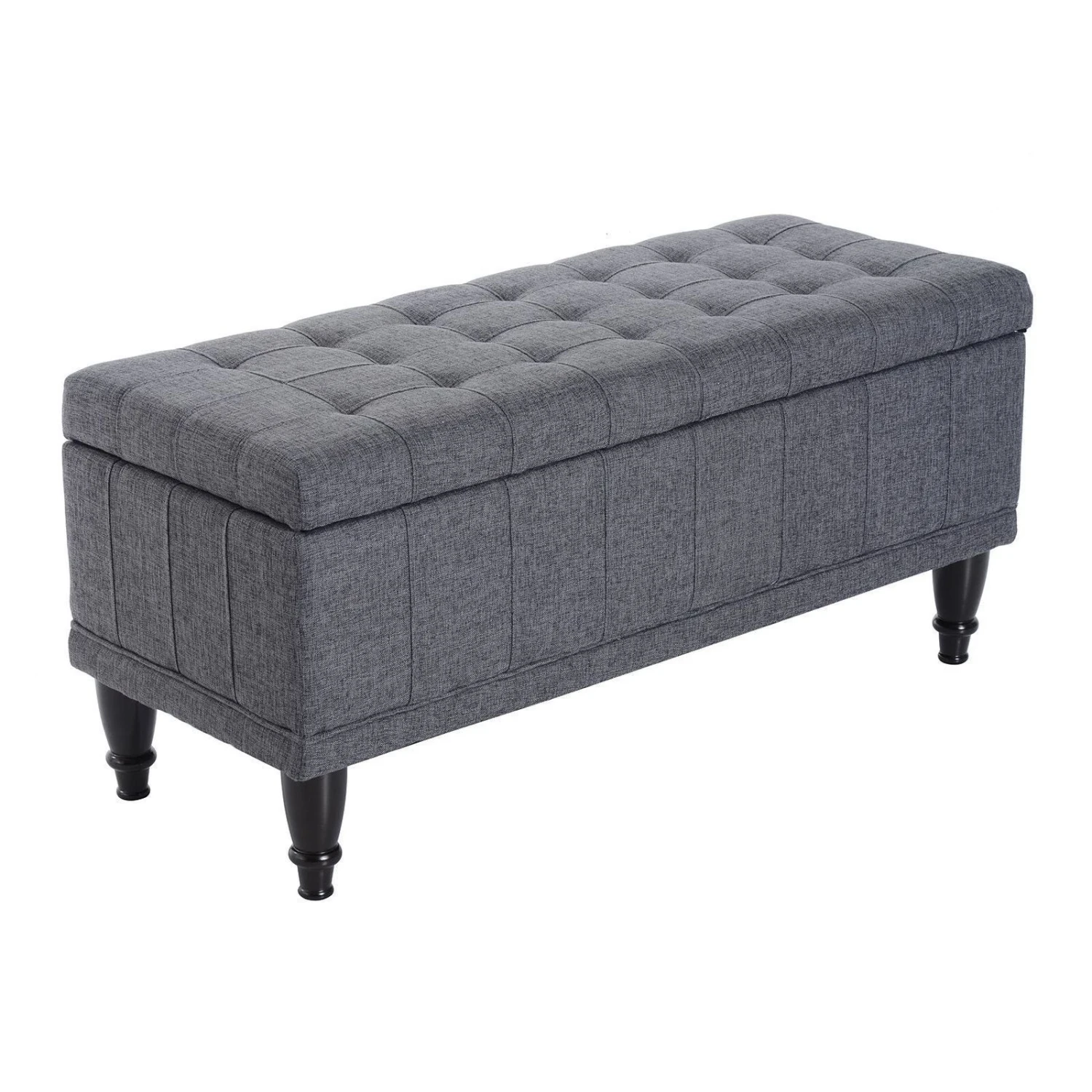 Large 42" Tufted Linen Fabric Ottoman Storage Bench With Soft Close Lid For Living Room, Entryway, Or Bedroom, Dark Heather Grey 3 Large 42" Tufted Linen Fabric Ottoman Storage Bench With Soft Close Lid For Living Room, Entryway, Or Bedroom, Dark Heather Grey