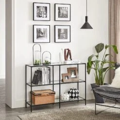BreeBe Black Frame Glass Console Table With Shelves -Home Furniture Shop 0b84717d58a54daa9959a97fc29c58de