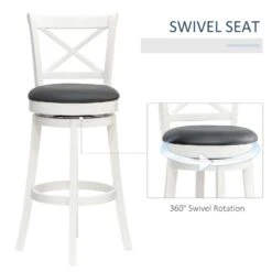Traditional Bar Stool, 31 Inch Seat Height Barstool, Swivel PU Leather Upholstered Chair, With Cross Back And Rubberwood Frame, Set Of 3, Cream White -Home Furniture Shop 0c50b2ba24dc4c2ca12a5685fddd4314