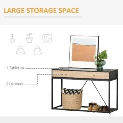 Console Sofa Table With 2 Drawers Narrow V Shape Designed Entryway Table With Metal Frame For Hallway Living Room Bedroom Black And Natural 11 Console Sofa Table With 2 Drawers Narrow V Shape Designed Entryway Table With Metal Frame For Hallway Living Room Bedroom Black And Natural -Home Furniture Shop 0c6641432a344e67ad056c07f0bdd70d