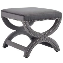 Expound Upholstered Nailhead Trim Performance Velvet Ottoman-Benzara