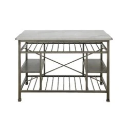 Marble Top Metal Kitchen Island With 2 Slated Shelves, Gray And White-Benzara 8 Marble Top Metal Kitchen Island With 2 Slated Shelves, Gray And White-Benzara -Home Furniture Shop 0c90f18eae2945cb81051da83825db90