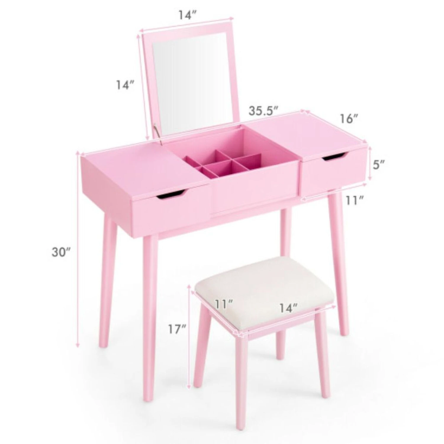 Makeup Vanity Table Set With Flip Top Mirror And 2 Drawers 7 Makeup Vanity Table Set With Flip Top Mirror And 2 Drawers - Image 5