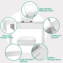 Vanity Makeup Dressing Table Set With Flip Top Mirror And Cushioned Stool 10 Vanity Makeup Dressing Table Set With Flip Top Mirror And Cushioned Stool -Home Furniture Shop 0ce32fb5c65f44eca0e8acf33802495a