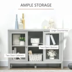 Modern Sideboard Buffet With Wine Rack, Buffet Cabinet With 2 Door Cabinet, 2 Open Shelves And Countertop For Dining Room, Buffet Table, Grey -Home Furniture Shop 0f4a977aeead488d9f5d8cdc450f16b3