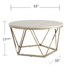 Homezia 33" Champagne Solid Manufactured Wood And Metal Round Coffee Table 14 Homezia 33" Champagne Solid Manufactured Wood And Metal Round Coffee Table -Home Furniture Shop 108f12c6391a4cd894a27c8b16d1797d