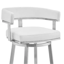 Swivel Barstool With Open Curved Back And Metal Legs, White And Silver-Benzara 9 Swivel Barstool With Open Curved Back And Metal Legs, White And Silver-Benzara -Home Furniture Shop 10d839032ec1460c811f8929d610b3c9