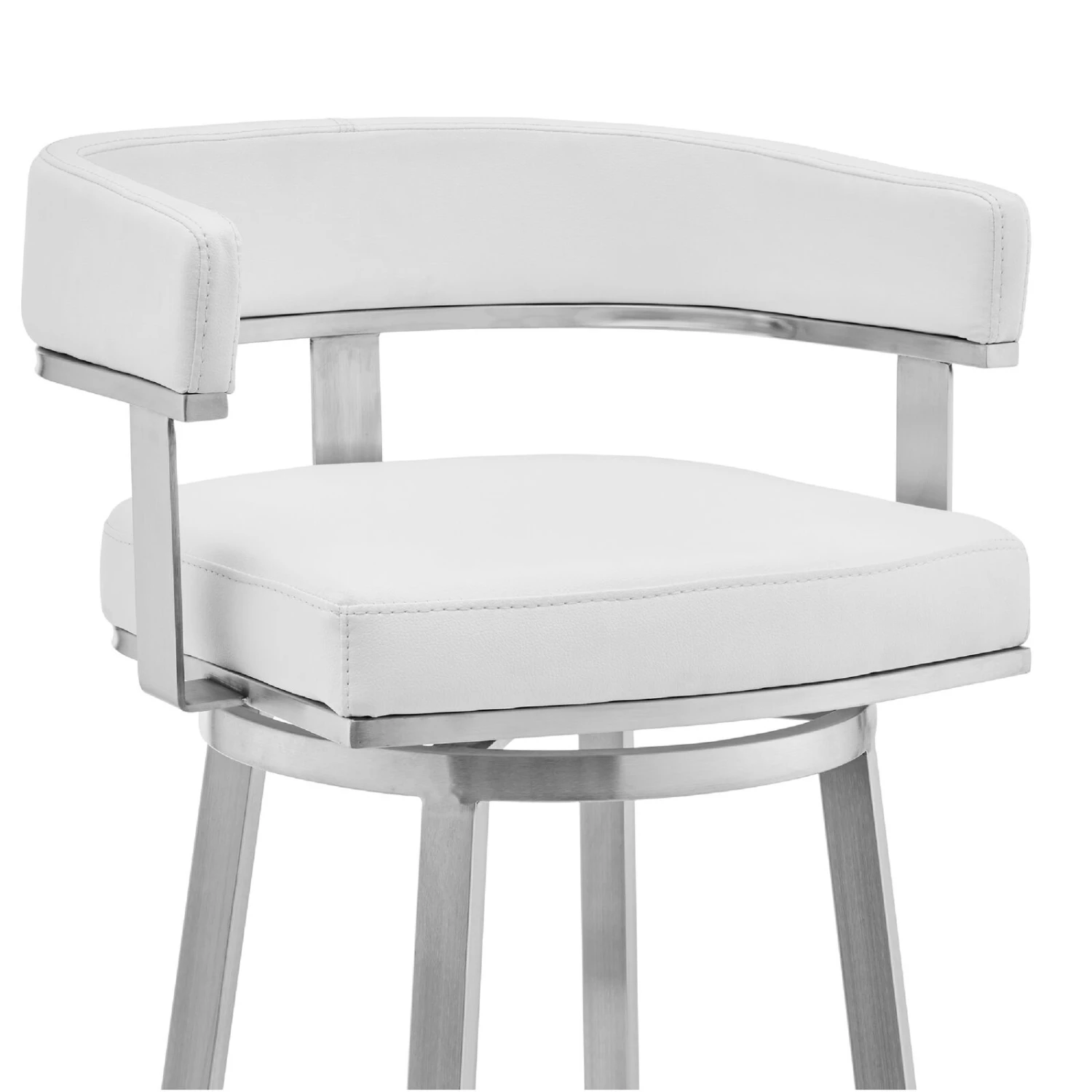 Swivel Barstool With Open Curved Back And Metal Legs, White And Silver-Benzara 5 Swivel Barstool With Open Curved Back And Metal Legs, White And Silver-Benzara - Image 3