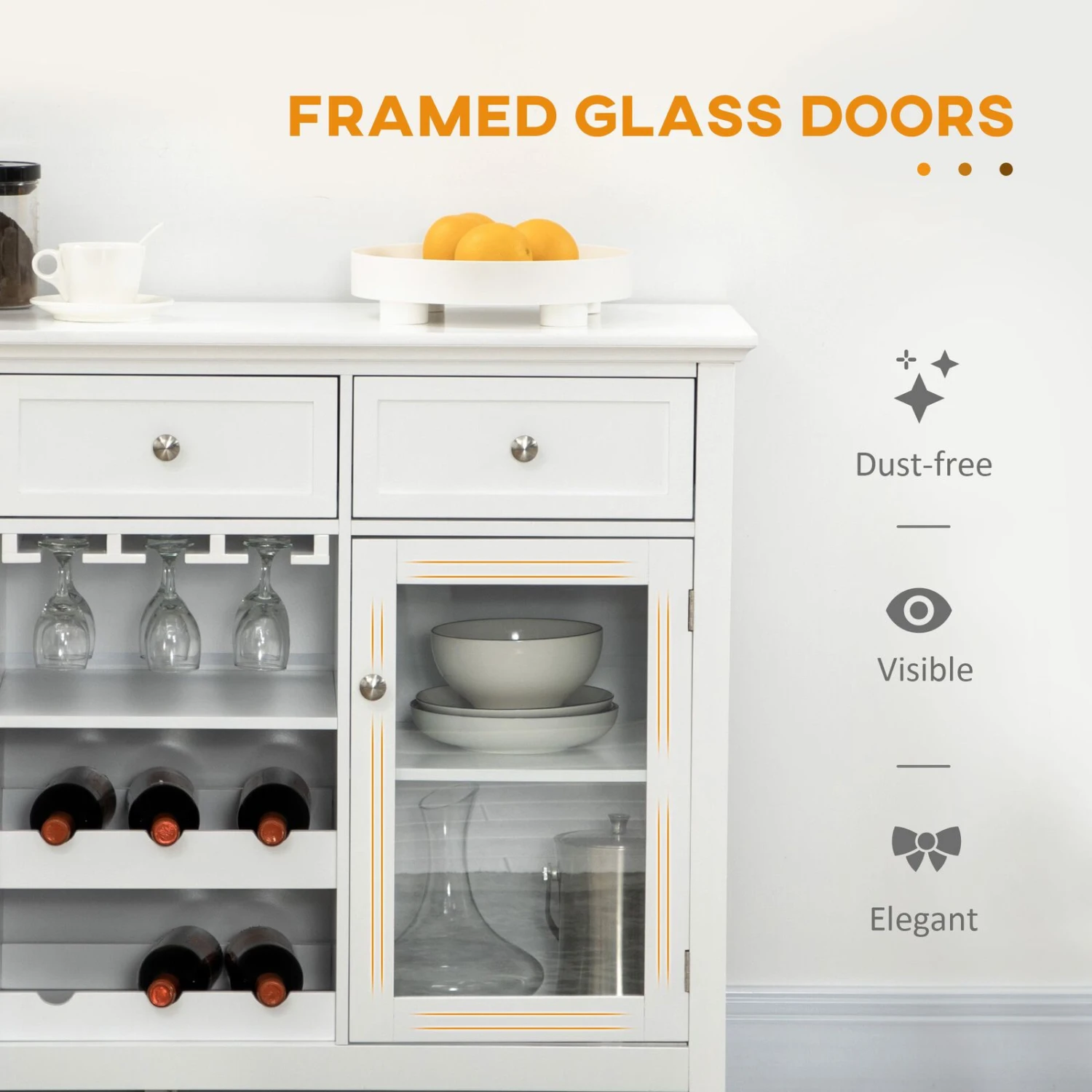 Glass Door Kitchen Sideboard, Buffet Cabinet With 6-Bottle Wine Rack And Stemware Racks, Coffee Bar Cabinet For Living Room, Dining Room 7 Glass Door Kitchen Sideboard, Buffet Cabinet With 6-Bottle Wine Rack And Stemware Racks, Coffee Bar Cabinet For Living Room, Dining Room - Image 5