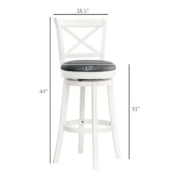 Traditional Bar Stool, 31 Inch Seat Height Barstool, Swivel PU Leather Upholstered Chair, With Cross Back And Rubberwood Frame, Set Of 3, Cream White -Home Furniture Shop 11b8492513ea4051b7308218eabbb5d6