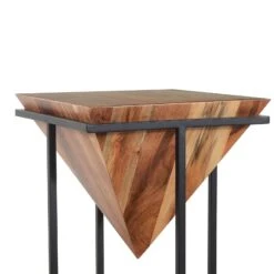 30 Inch Pyramid Shape Wooden Side Table With Cross Metal Base, Brown And Black-Benzara -Home Furniture Shop 12664c3a018047298d7ff0322cfda2ce