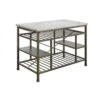 Marble Top Metal Kitchen Island With 2 Slated Shelves, Gray And White-Benzara -Home Furniture Shop 16304777207247f3b8496fd0151b964d