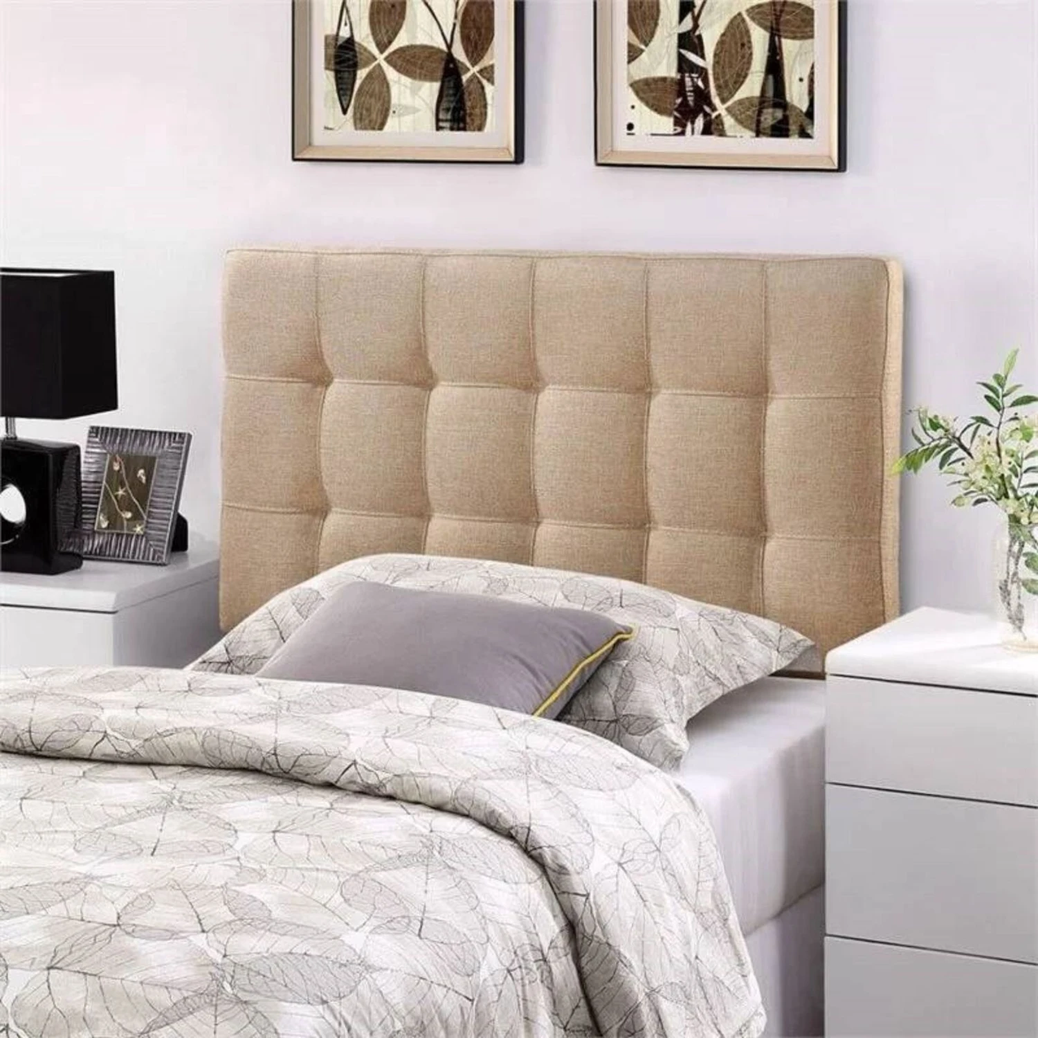 QuikFurn Twin Size Modern Beige Tan Taupe Fabric Tufted Upholstered Headboard 5 QuikFurn Twin Size Modern Beige Tan Taupe Fabric Tufted Upholstered Headboard - Image 3