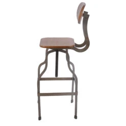Industrial Style Wooden Swivel Barstool With Metal Base, Gray And Brown -Home Furniture Shop 170878e2c7684ef0b484129b364e5b22