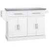White Rolling Kitchen Island With Storage, Portable Kitchen Cart With Stainless Steel Top, 2 Drawers, Spice, Knife And Towel Rack -Home Furniture Shop 19480f49152c494daffa76c1cfb79528