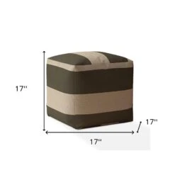 Homezia 17" Green And Beige Striped Pouf Ottoman -Home Furniture Shop 19caa14b031a4a2282bf11996d6e6806