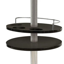 Round Bar Table With Tempered Glass Top And Storage, Black And Chrome-Benzara -Home Furniture Shop 1da9f666c964492f968244f446a78f10