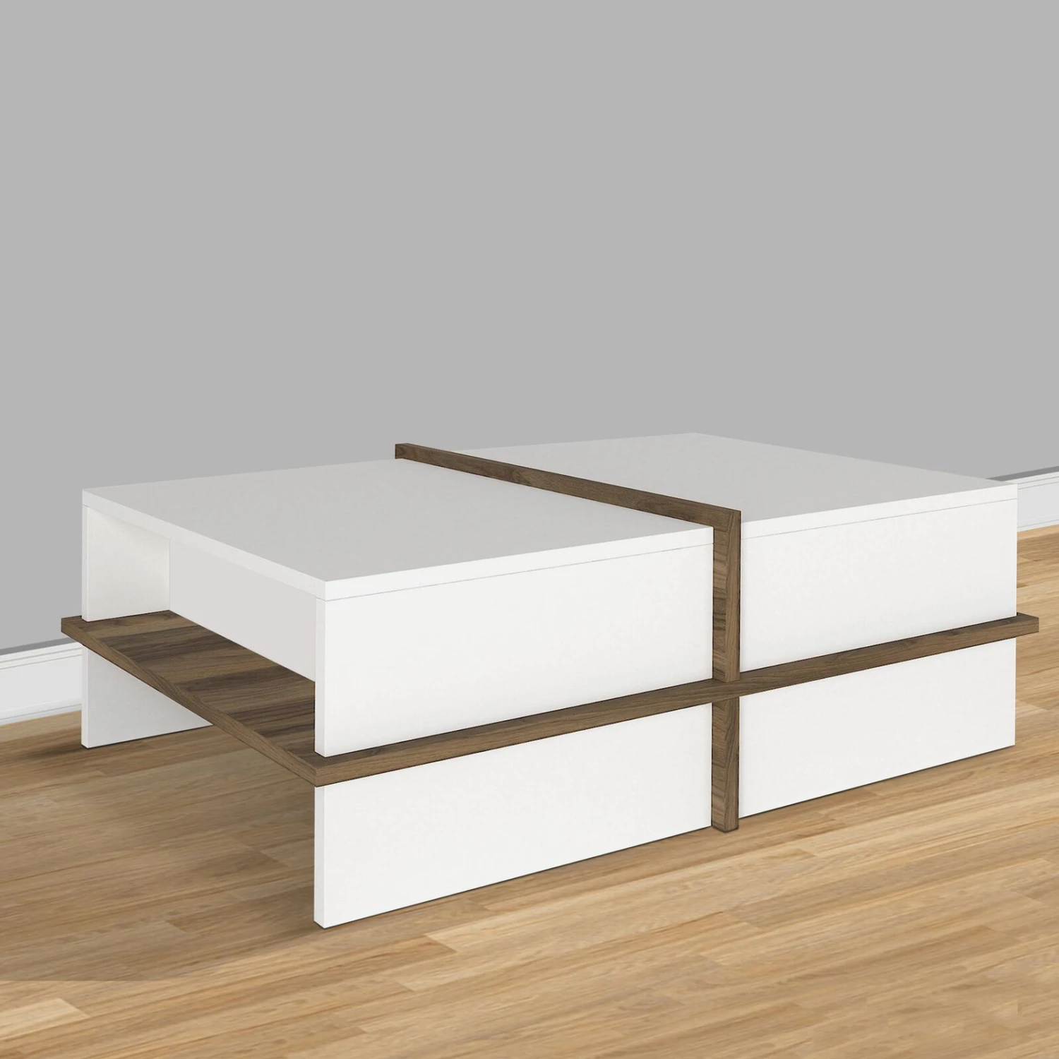Belle 35 Inch Modern Wood Rectangular Coffee Table With Side Shelf, White And Brown-Benzara 10 Belle 35 Inch Modern Wood Rectangular Coffee Table With Side Shelf, White And Brown-Benzara - Image 8