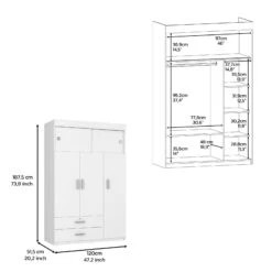 DEPOT E-SHOP Indiana Armoire, Three Door Cabinet, Two Drawers, Metal Hardware, Rod, White 11 DEPOT E-SHOP Indiana Armoire, Three Door Cabinet, Two Drawers, Metal Hardware, Rod, White -Home Furniture Shop 1ebda0aa7dce43929271ca694739f8b8