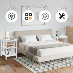 3-Tier Nightstand Sofa Side Table With Baffles And Round Corners-White -Home Furniture Shop 2065c80fe3524f32aba1ac6793cf8a0b