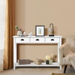 Wooden Console Table With 3 Drawers And 2-Tier Shelves -Home Furniture Shop 20e46d3e6f574295a0be0164dccba330