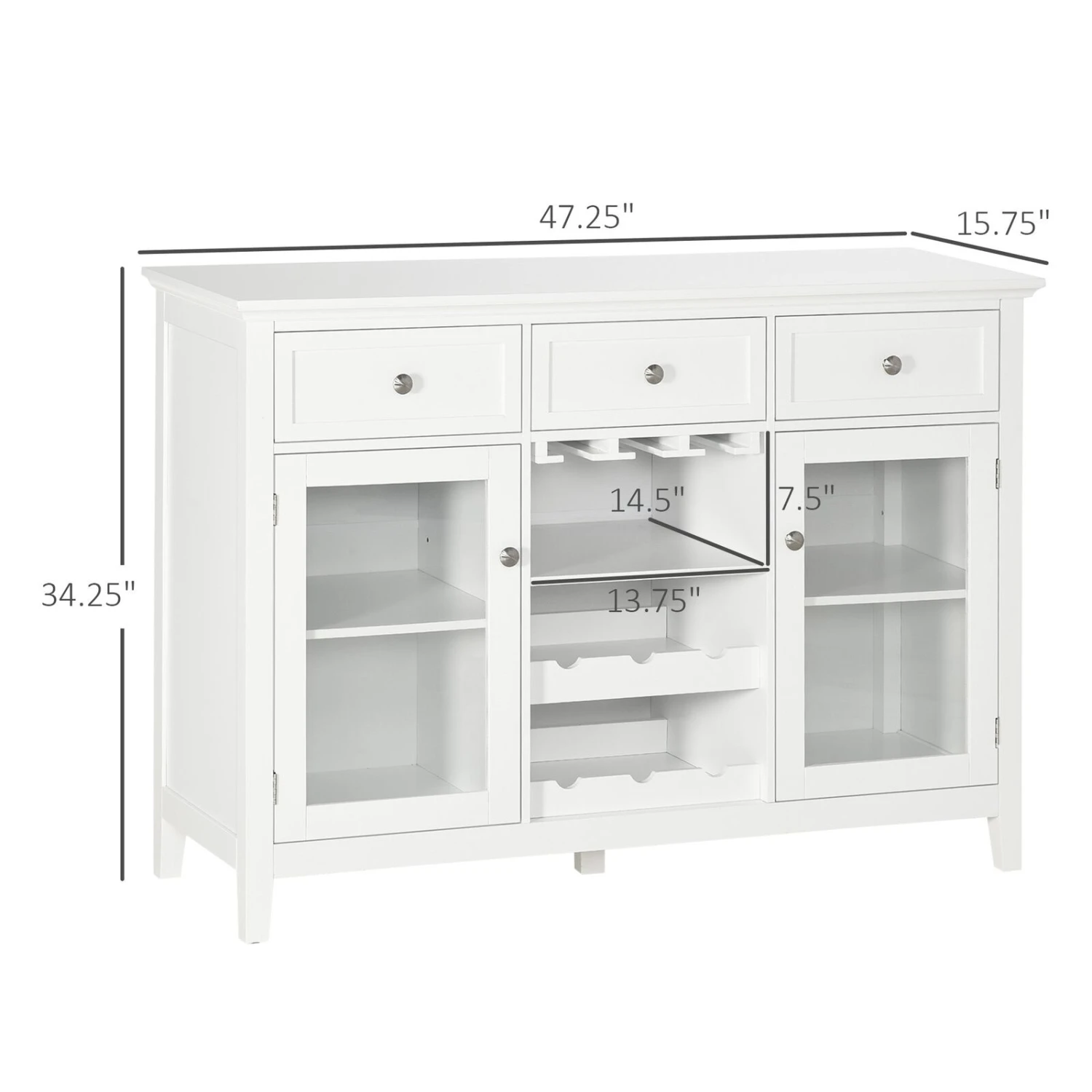 Glass Door Kitchen Sideboard, Buffet Cabinet With 6-Bottle Wine Rack And Stemware Racks, Coffee Bar Cabinet For Living Room, Dining Room 5 Glass Door Kitchen Sideboard, Buffet Cabinet With 6-Bottle Wine Rack And Stemware Racks, Coffee Bar Cabinet For Living Room, Dining Room - Image 3