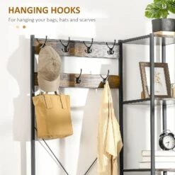 Industrial Hall Tree With Side Storage Shelves, Entryway Bench With Coat Rack, Freestanding Coat Tree With Shoe Storage And Hooks, Rustic Brown -Home Furniture Shop 2309b0250c5b41b3a501c5a12cfedeaf