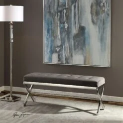Uttermost Bijou Gray Fabric Bench -Home Furniture Shop 23430