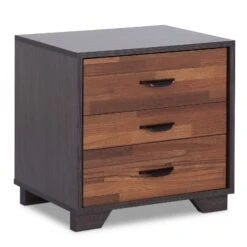 Rectangular 3 Drawers Wood Nightstand By Eloy, Brown- Benzara
