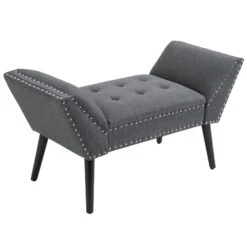 Modern Button Tufted Sitting Bench/Accent Fabric Upholstered Ottoman For Bedroom Or Living Room Charcoal Grey