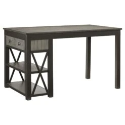 1pc Counter Height Table With Storage Drawers Display Shelves Gray Gunmetal Finish Casual Style Dining Furniture 14 1pc Counter Height Table With Storage Drawers Display Shelves Gray Gunmetal Finish Casual Style Dining Furniture -Home Furniture Shop 23ba7d2c04df4079a0c37f68f5086f81