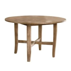47 Inch Farmhouse Style Round Wooden Dining Table, Rustic Brown-Benzara