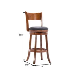 Pal 29 Inch Swivel Bar Stool, Solid Wood, Bonded Leather, Walnut Brown-Benzara -Home Furniture Shop 23f585a4adb34b9f8fc395ac3ba0189b
